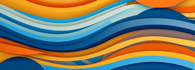 a colorful abstract background with wavy shapes and a sun in the middle of the image, with a blue sky and orange clouds, smooth gradients, generative art, generative ai