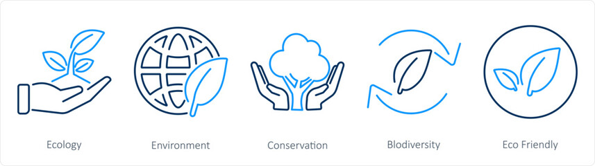 A set of 5 Ecology icons as ecology, environment, conservation - obrazy, fototapety, plakaty
