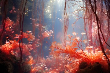 Fototapeta na wymiar Glowing Gorgonian Forest: Capture the radiant colors of a gorgonian forest.