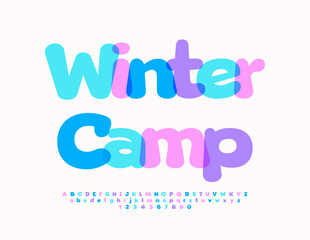 Vector colorful sign Winter Camp. Creative Bright Font. Trendy Alphabet Letters and Numbers
