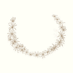 Elegant, delicate, floral frame with hand-drawn silhouettes of branches and leaves. Vector floral wreaths for background labels, corporate identity, wedding invitations, save the date, logo, editable