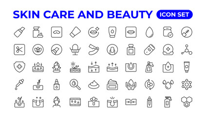 Skin care and beauty. Attributes of beauty for women.Skin care line icons set.