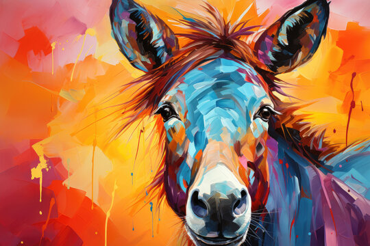 Bright and Colorful A Fauvism Style of a Donkey, Generative Ai