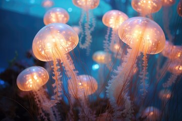 Transparent Tentacles: Close-up of transparent jellyfish tentacles.