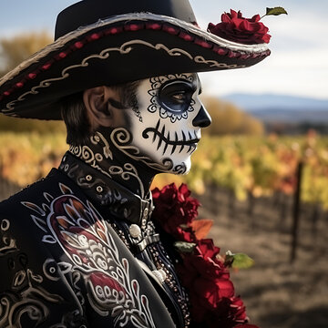 hombre catrin celebrando el dia de muertos