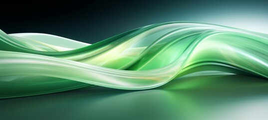 Abstract wavy glow green light flow background. Generative AI technology.	
