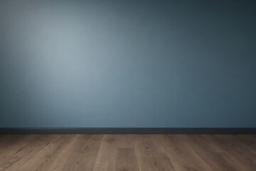 Empty room with dark blue wall and natural light. Abstract minimalist background with copy space for product presentation.