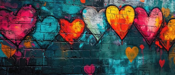 Vibrant Neon-Colored Hearts In Bold And Modern Graffiti Style