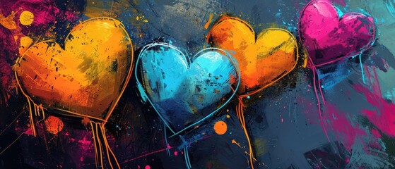 Vibrant And Contemporary Graffiti-Inspired Neon Hearts