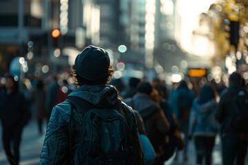 Fototapeta na wymiar People walking in the city background 