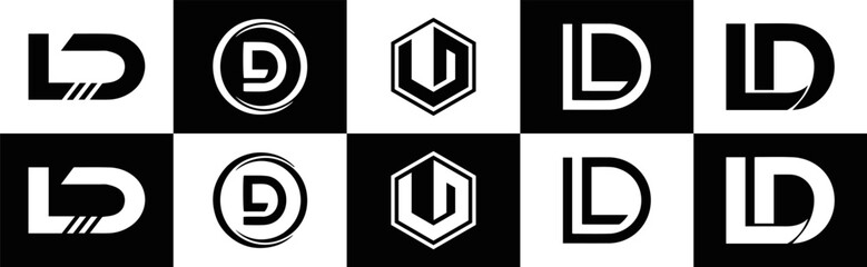  LD logo. L D design. White LD letter. LD, L D letter logo design. L D letter logo design in FIVE, FOUR, THREE, style. letter logo set in one artboard. L D letter logo vector design.	
