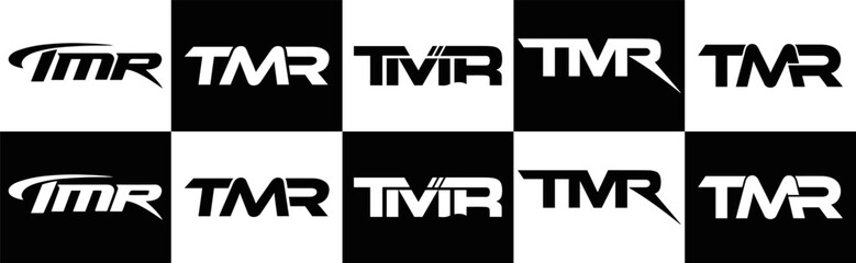 Obraz premium TMR logo. T M R design. White TMR letter. TMR, T M R letter logo design. T M R letter logo design in FIVE, FOUR, THREE, style. letter logo set in one artboard. T M R letter logo vector design. 