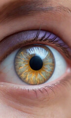 Macro plan of the female eye, painted eyelashes