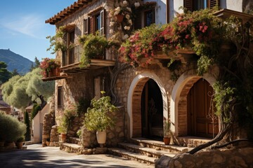 Fototapeta na wymiar An Italian villa covered wih vines and flowers 