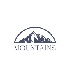 Monochrome illustrations with a mountains on a white background.