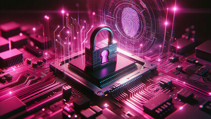 Circuit board with key icon Information security concept, AI generated image.