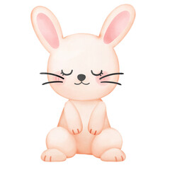 Cute cream bunny closed eyes with calm mood watercolor isolate