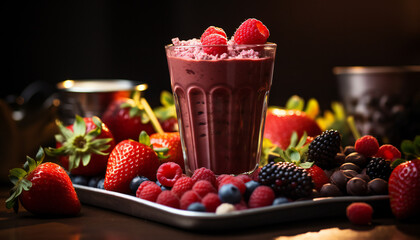 Recreation of strawberries smoothie with berries and black berries