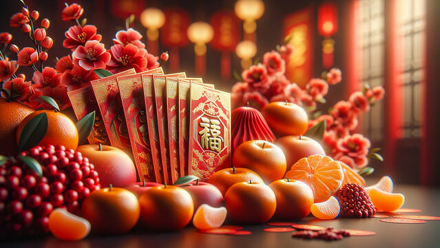 Fruits worshiped during Chinese New Year, AI Generate images