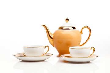 Obraz na płótnie Canvas Luxury Tea set new year theme on white background, isolated on a white background PNG