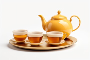 Fototapeta premium Luxury Tea set new year theme on white background, isolated on a white background PNG