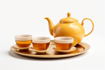 Luxury Tea set new year theme on white background, isolated on a white background PNG