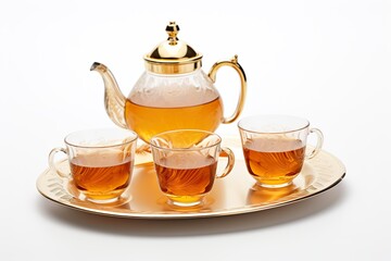 Luxury Tea set new year theme on white background, isolated on a white background PNG