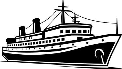 Fototapeta premium Ship silhouette icon in black color. Vector template for laser cutting wall art.