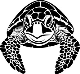 Sea turtle silhouette in black color. Vector template for laser cutting wall art.
