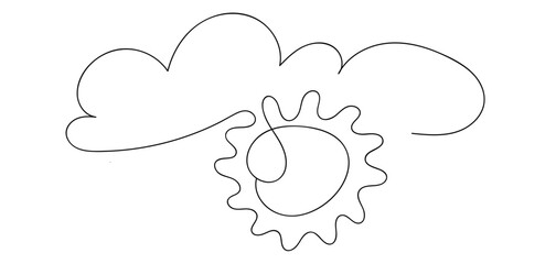 Continuous line of sun cloud. Simple icon cloudy sky