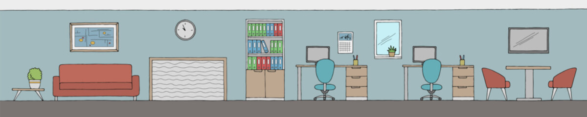 Office graphic color interior sketch long illustration vector 