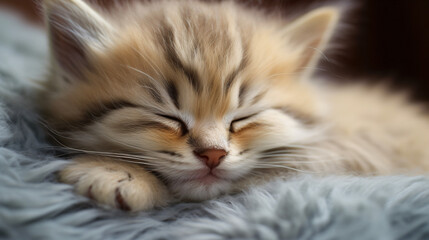 Fototapeta na wymiar Tiny fluffy kitten sleeps