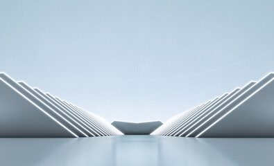 Elegant white futuristic light and reflection triangle wall background. 3D rendering.