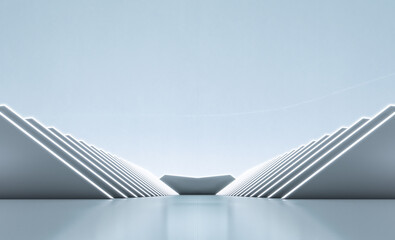 Elegant white futuristic light and reflection triangle wall background. 3D rendering.
