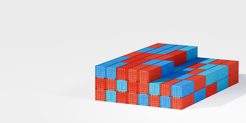 Stack of Cargo container shipping on white background, global logistic freight supply chain network distribution, export and import business commercial technology concept 3d rendering