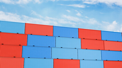 Fototapeta premium Stack of Cargo shipping in container terminal yard, global logistic freight supply chain network distribution, export and import business commercial technology concept 3d rendering