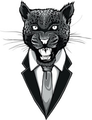 monochromatic illustration of leopard in a business suit