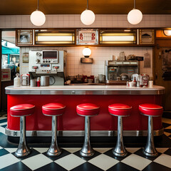 Old fashioned diner counter - obrazy, fototapety, plakaty