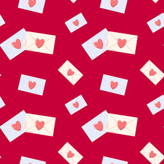 Seamless pattern of hand drawn love letters with heart seal on isolated background. Romantic design for Valentine’s day, mother’s day, wedding celebration, greeting card, paper crafts, home decor. 