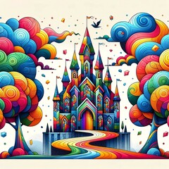 Rainbow Castle, Trees and Road 