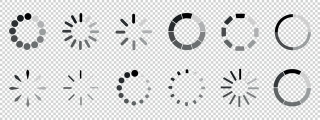 Loading Icons Collection, Load Process Icon Set - Different Vector Illustrations Isolated On Transparent Background