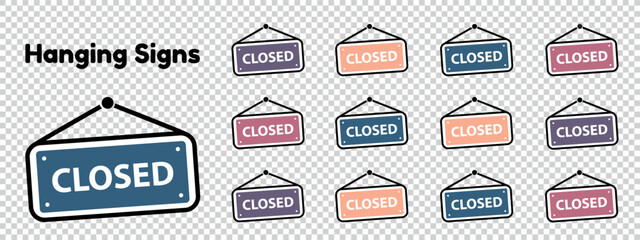 Door Sign Closed Set - Colorful Business Vector Illustrations Isolated On Transparent Background