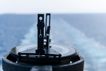Azimuth ring on gyro compass. Direction finder on the navigational bridge. Azimuth vane. Bearing...