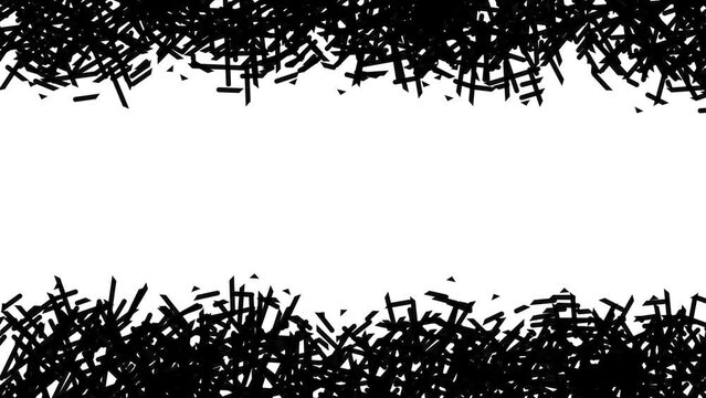 Animation of a frame simulating a pile of needles. Two surfaces with spiky masses. There is space between them to insert content.