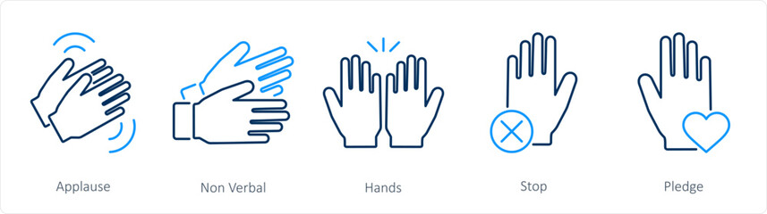 A set of 5 Hands icons as applause, non verbal, hands