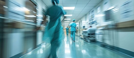 Blurred motion of nurses working in PACU unit. with copy space image. Place for adding text or design - obrazy, fototapety, plakaty