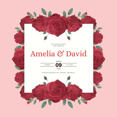 Red Rose Flower Wedding Invitation Template