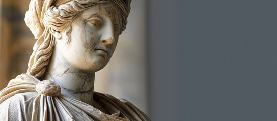 An ancient marble statue of a woman in a toga Part of the exterior of The Celsus Library of Ephesus Ancient City. with copy space image. Place for adding text or design