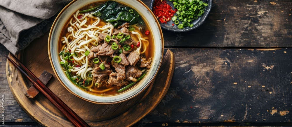 Aufkleber fresh are beef soup in tainan of taiwan famous cuisine. with copy space image. place for adding text