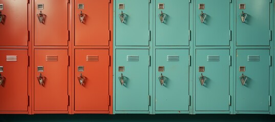 School lockers background. Retro colors. Generative AI technology.
